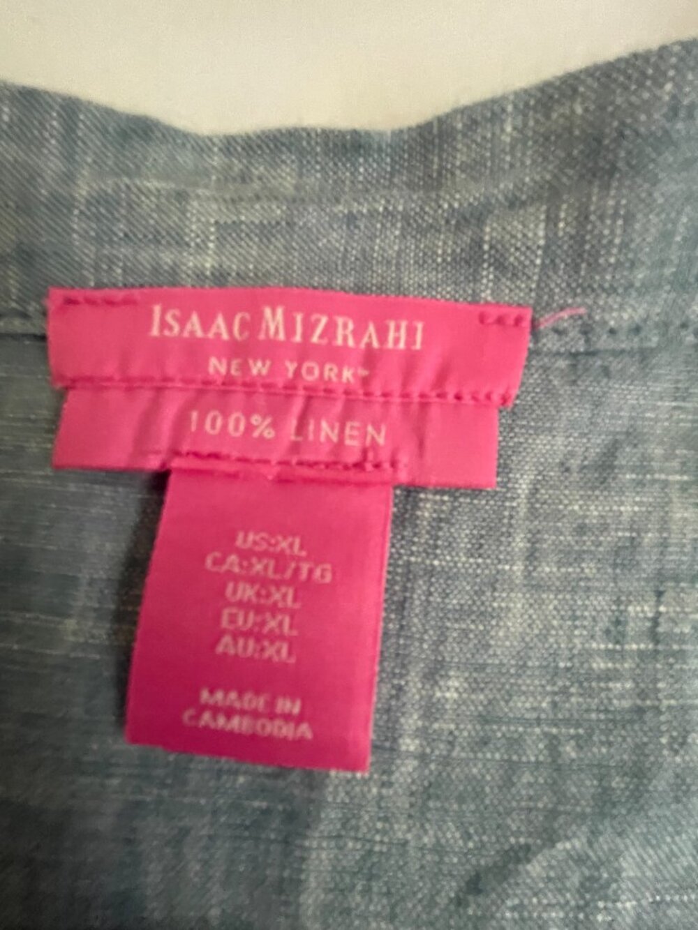 Isaac Mizrahi 100% Linen Tunic Top XL Gray Roll Tab Sleeve - Picture 4 of 7